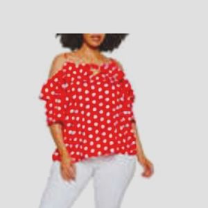 Plus Size Cold Shoulder Top Polka Dot